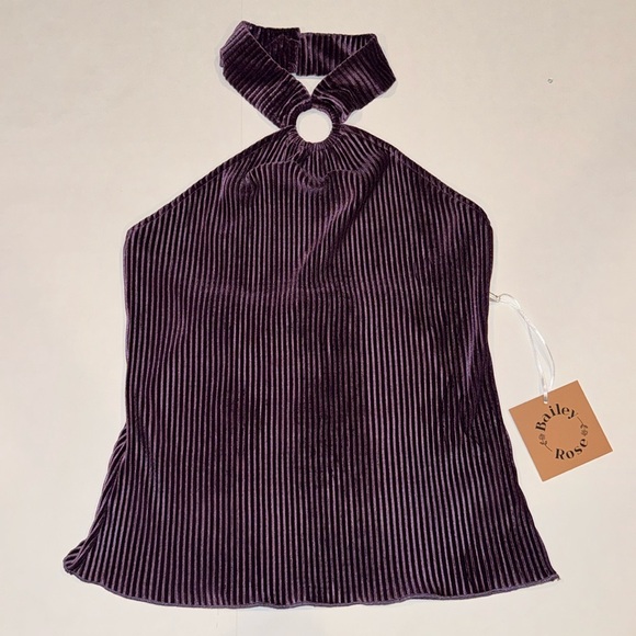 ASOS halter neck 70s velvet plisse top - Picture 3 of 3